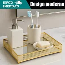 Bandeja Espelhada Metal Dourada Lavabo Banheiro Cantinho Café Bar Decorativa Perfume Luxo Mesa Posta