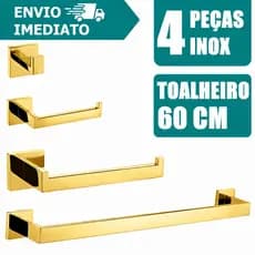 Kit 4 Peças Dourado Inox Acessórios Banheiro 4 Peças Aço Inox 304 Para Toalha E Papel Higienico