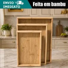 Kit 3 Bandeja Bambu Retangular Café Da Manha Organizadora Moderna Elegante Decorativa