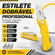 Estilete Trapezoidal Profissional  Dobrável Com 3 lâminas extras e Trava de Segurança