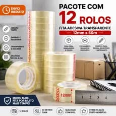 Fita  Durex adesiva Transparente 12mmx50m Pacote C/ 12 Unidades