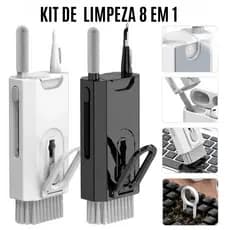Kit de Limpeza 8 em 1 para Eletrônicos – Escova Retrátil, Esponja e Ferramenta para Teclado e Fones