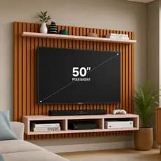 QUEIMA DE ESTOQUE! Painel Ripado 3D  para TVs até 60 Polegadas  Rack Suspenso com Nichos Moderno e Prateleira Multiuso