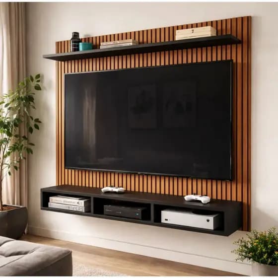 Painel Aconchego para Televisão até 50 Polegadas Ripado 3D com Nichos Moderno Duravel Sala Quarto Escritório EM OFERTA