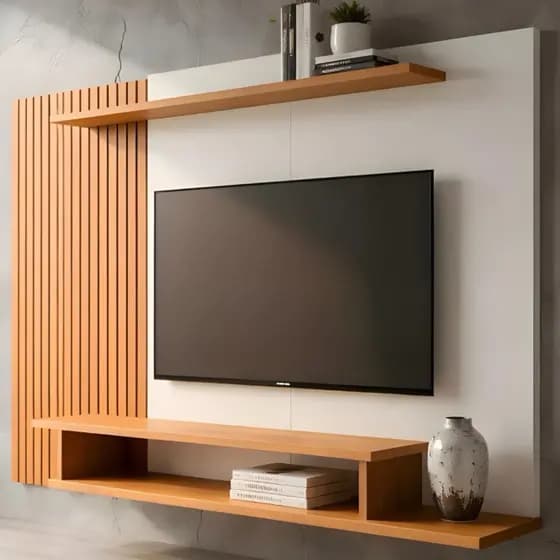 QUEIMA DE ESTOQUE! Painel Para TVs de 43 Até 55 Polegadas Premium Rack Suspenso Ripado 3D Moderno Sala e Quarto