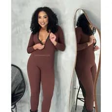 Macacao Manga Longa Ziper Frontal Feminino Macacao Virginia Blogueira Moda Gringa