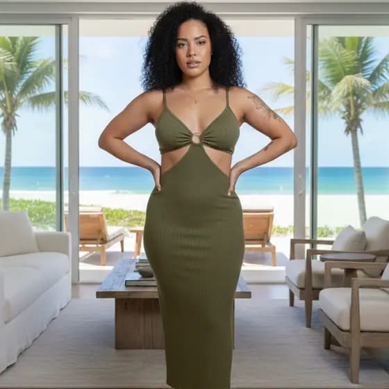 Vestido argola com bojo alcinha  fenda na lateral  moda blogueira festa Feminino Gringa