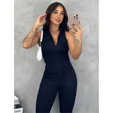 Macacão Feminino Regata Com Zíper Justo Canelado TENDENCIAS PREMIUM