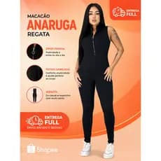 Macacão Moda Balada Feminino Regata Com Zíper Canelado