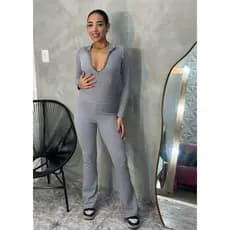 Conjunto Body Manga longa Ziper e Calça flare Feminina Moda Fitnes