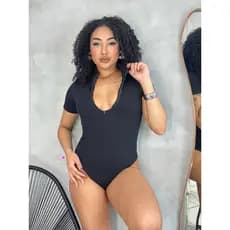 Body Ziper  Manga Curta Polo  Feminino Blogueira