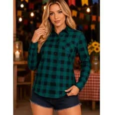 Camisa Xadrez Feminina Manga Longa festa junina quadriculada
