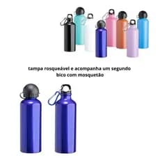 Squeeze Garrafa 500 ml de alumínio pintura metalizada acompanha um segundo bico com mosquetão