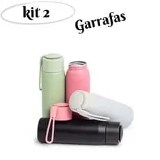 Kit 2 garrafas alumínio 600 ml com acabamento fosco tampa rosqueável com alça para transporte