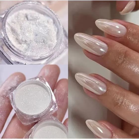 Aurora Pérola Pregos Brancos Glitter Pó Cromado Luz Da Lua Esfregão Branco Em Concha Espelho Pigmento Arte Das Unhas