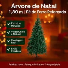 Arvore de Natal Pinheiro Natalino Grande Alta 1,80m 720 Galhos Decorativa Base de Ferro Verde Premium