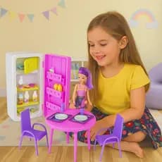 Conjunto Cozinha Geladeira Infantil Brinquedo Interativo Boneca Rosa Divertido