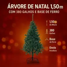 Arvore de Natal Luxo 150m Altura Base Ferro 380 Galhos Decoracao Elegante Natalina Pinheiro