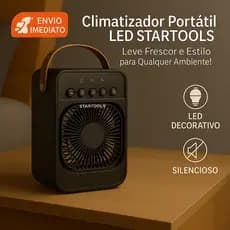 Ventilador Climatizador Portátil Led Recarregável Silencioso Compacto Bivolt Preto 10w