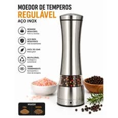 Moedor de Temperos Regulável Aço Inox Manual Sal Rosa Pimenta do Reino Moagem Fina e Grossa