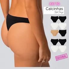 Kit 10 Calcinhas Fio Dental Sem Costura Respirável E Leve Microfibra Lisa P ao GG Várias Cores