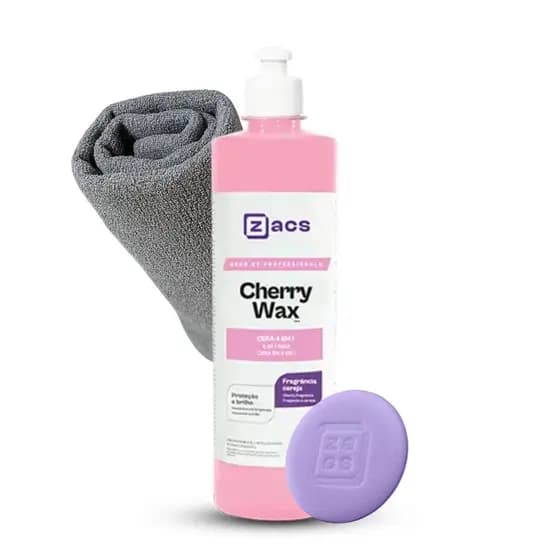 Kit Zacs Cera Cherry Wax 4 Em 1 Aplicador Espuma Microfibra Proteção Automotiva