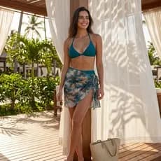 Saída de Praia feminino Saia Pareô Curto envelope Transpassado Praia Piscina Verão