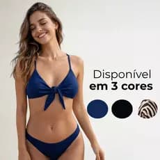 Biquíni top laço na frente calcinha asa delta fio duplo tecido premium liso estampado praia