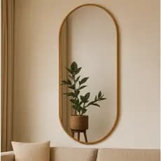 Espelho Orgânico Pílula 60cm x 110cm Moldura Couro Decoração Sala Banheiro Corpo Inteiro Oval Loja