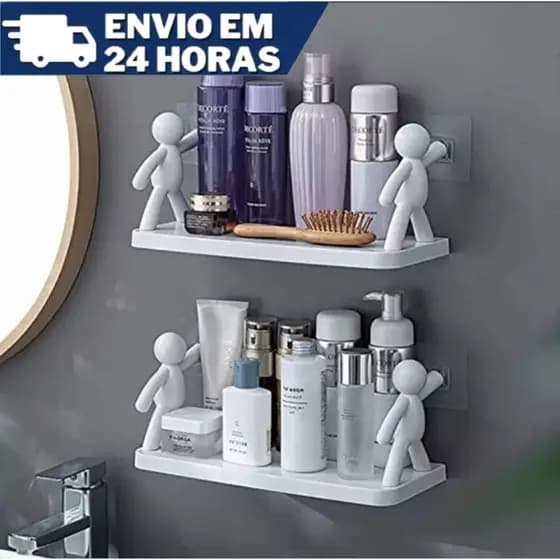 Suporte Plástico Com Adesivo Decoração Para Sala Cozinha Banheiro Prateleira Organizador Sem Furo