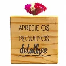 Vasinho Quadrado de Madeira | Frase de Inspiração: Aprecie os Pequenos | Decorativo | Sala | Quadros