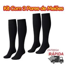 Kit 2 Pares de Meião de Futebol Cano Alto Masculino Esportiva Futsal Preto Tamanho 39 ao 43