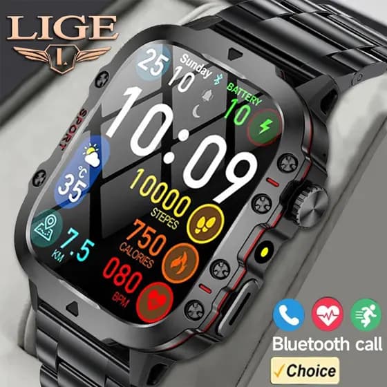 LIGE Outdoor Smart Watch Sports Man 1.96 Robusto Militar Tático Smartwatch IP68 À Prova D 'Água Fitness Tracker Relógios