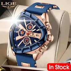 LIGE Relogio Masculino Negócios Relógios de Quartzo Pulseira de Silicone Esporte Cronógrafo Relógio de Pulso À Prova D 'Água Luminoso Triângulo