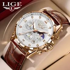 LIGE Relógio Masculino Casal Marca Moda Luminosa Quartzo Relógios De Pulso Casual Negócios Couro À Prova