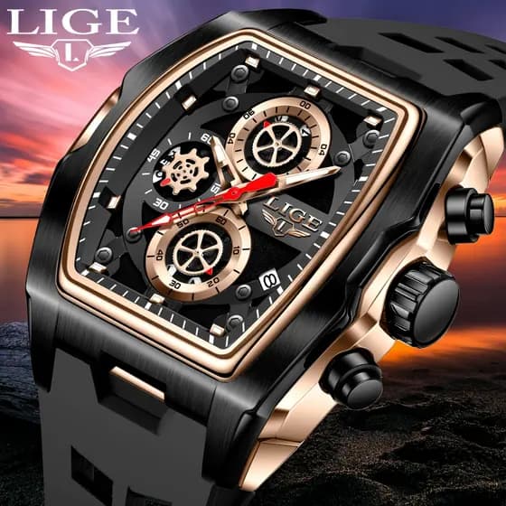 LIGE Relógio Esportivo Ao Ar Livre Original Para Homens Moda Casual Quartzo Relógios À Prova D'água Pulseira De Silicone