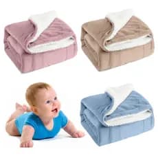 Cobertor Coberdrom de Bebe Dupla Face Lã de Carneirinho Menina e Menino Mantinha Infantil 80x90cm