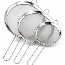 KIT 3 PENEIRAS FRATELLI INOX ORIGINAL 3 TAMANHOS PREMIUM AÇO INOX REFORÇADO NÃO ENFERRUJA COZINHA PROFISSIONAL