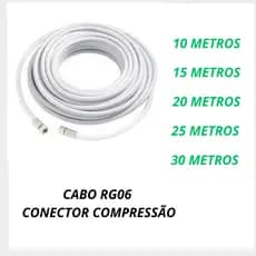 Cabo Coaxial Branco P/ Antena Tv Digital Assinatura Pronto Com Conectores RG06 10 - 30 Metros