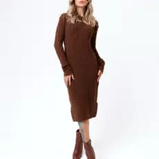 Vestido midi fenda feminino Grosso Tricot Mousse elegante