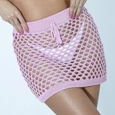 Saia Saída de Praia Feminina Tricô com Cordão Ajustável Verão Moda Praia