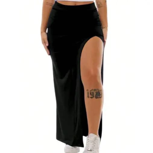 Saia Com Fenda Lateral Modelagem Perfeita No Corpo Midi Casual Sensualidade  Elegância Suplex Premiu Verão