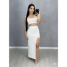 Conjunto Longo Top Alcinha Fina Saia Longa Com Fenda Lateral Elegante Casual Festa Balada Moda Gringa Inflencer Modelage