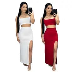 Kit 2 Conjunto Longo Femino Saia Fenda Lateral Top Alça Fina Sensual Luxo Gringa Modelagem Perfeita No Corpo Suplex