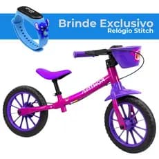 Bicicleta Infantil de Equilíbrio Nathor Balance Bike Love Aro 12 + Relógio Infantil Stitch