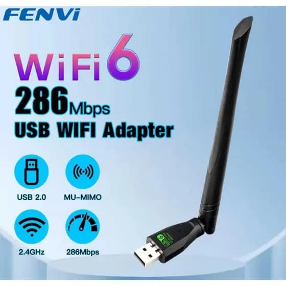 Adaptador Com Antena USB Wifi 6 2.4GHz 286Mbps Fenvi Para Computador Notebook PC