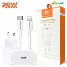 Carregador Turbo para iPhone 30W com Cabo Lightning Compatível com iPhone 6 ao 14 H’maston CB17