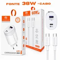 Carregador Turbo Tipo-C 38W Porta Dupla + Cabo 1,5 / 2 Metros Tipo-C H'Maston LR11