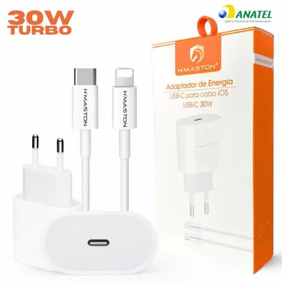 Carregador iPhone Turbo 30W com Cabo 1Metro Carregamento Rápido H'maston CB17