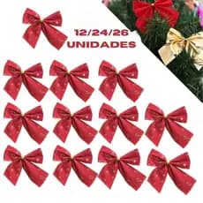Kit 36/24/12 Lacinho Veludo com Gliter Decoração Árvore De Natal Vermelho